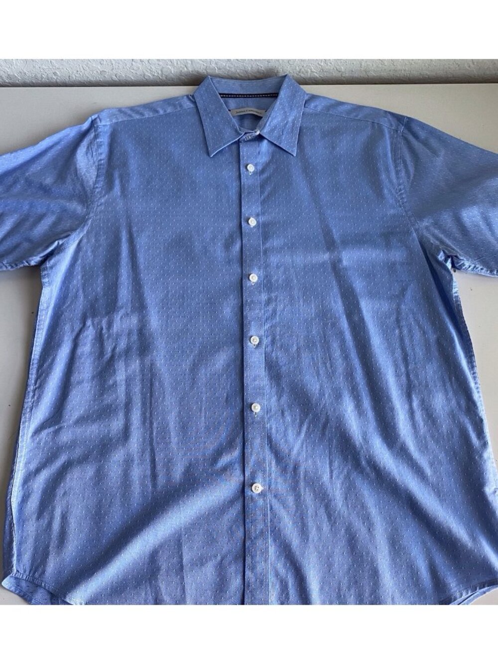 James Campbell Blue White Pattern Short Sleeve Button Shirt Men’s Sz L